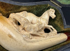 Antique Meerschaum Estate Pipe - Horse & Wolf Motif with Fitted Case and Amber Stem