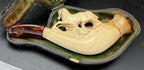 Antique Meerschaum Estate Pipe - Horse & Wolf Motif with Fitted Case and Amber Stem