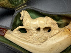 Antique Meerschaum Estate Pipe - Horse & Wolf Motif with Fitted Case and Amber Stem