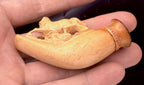 Antique Meerschaum Estate Pipe - Horse & Wolf Motif with Fitted Case and Amber Stem