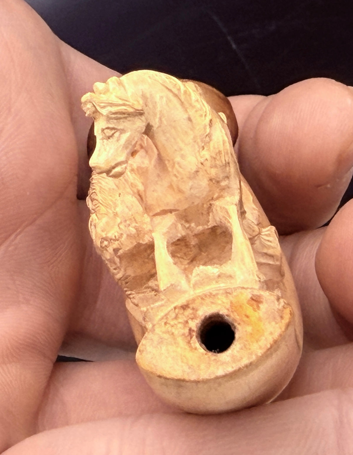 Antique Meerschaum Estate Pipe - Horse & Wolf Motif with Fitted Case and Amber Stem