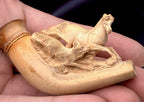 Antique Meerschaum Estate Pipe - Horse & Wolf Motif with Fitted Case and Amber Stem