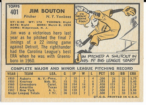 Jim Bouton - 1963 Topps Baseball Card