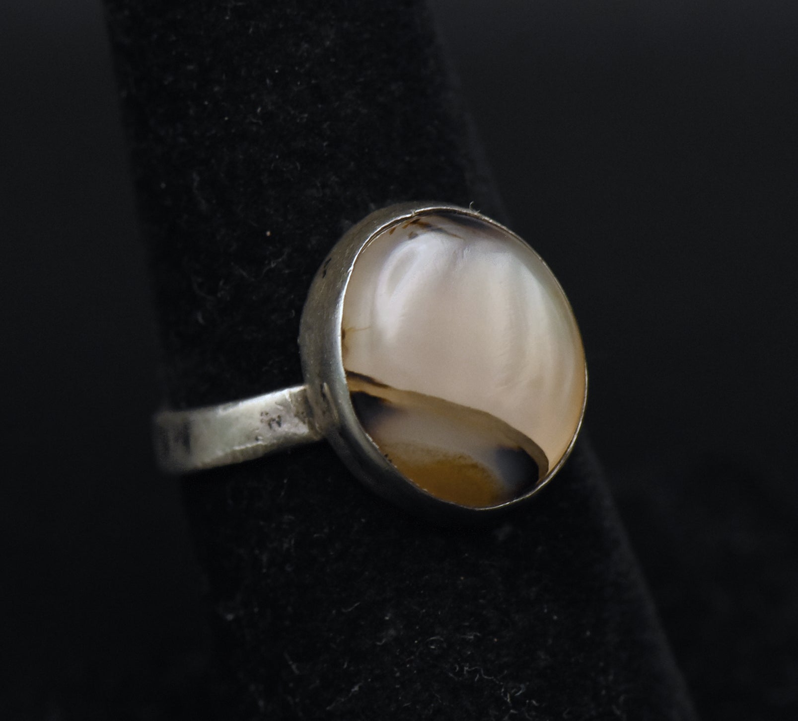 Vintage Handmade Sterling Silver Agate Ring - Size 6.75