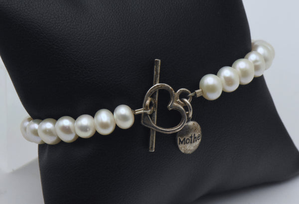 Cultured Pearls Sterling Silver "Mother" Charm Bracelet