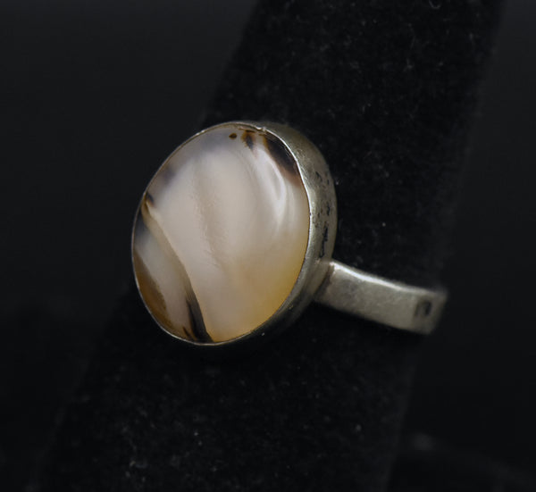 Vintage Handmade Sterling Silver Agate Ring - Size 6.75