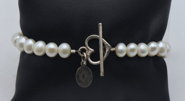 Cultured Pearls Sterling Silver "Mother" Charm Bracelet