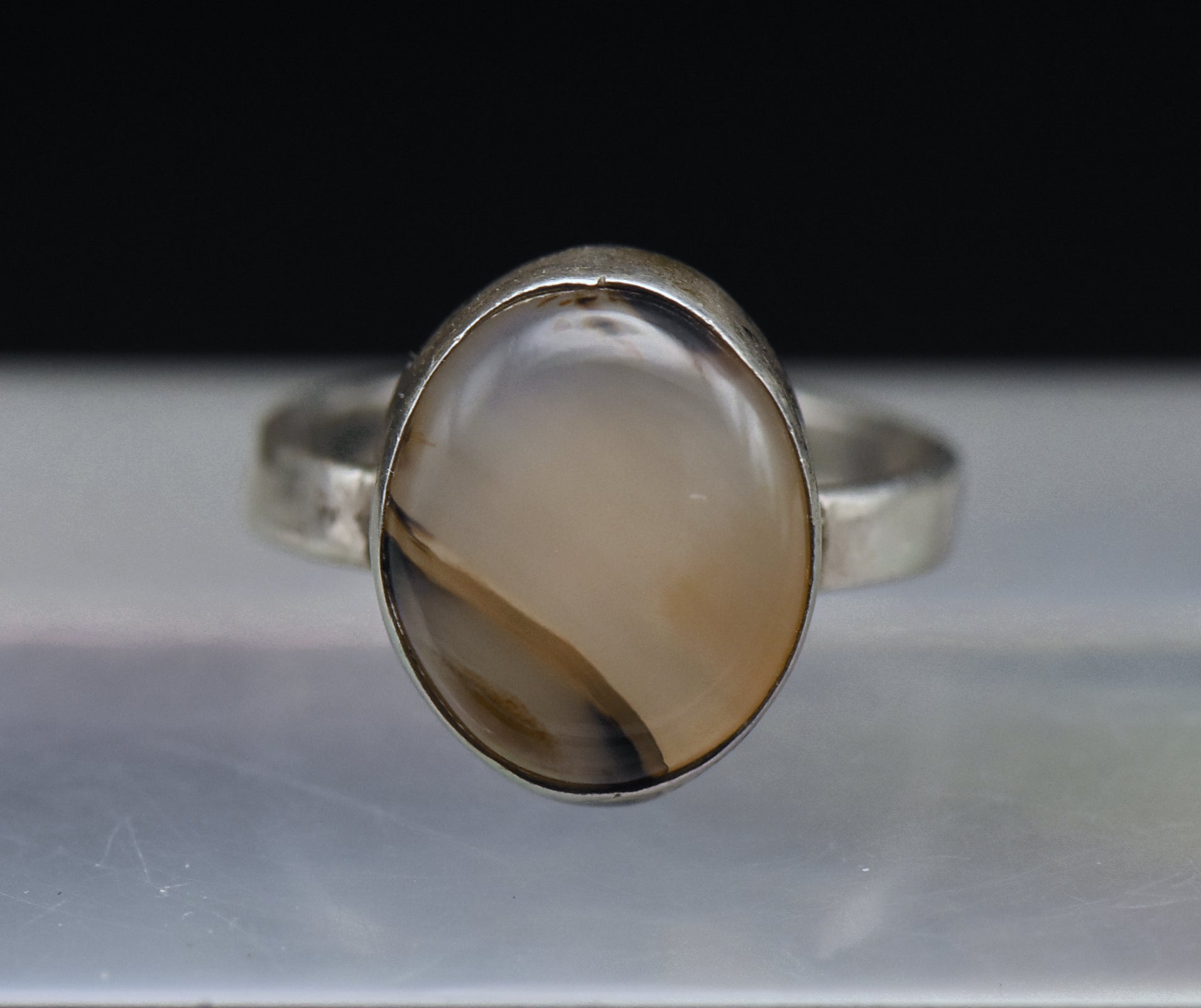 Vintage Handmade Sterling Silver Agate Ring - Size 6.75