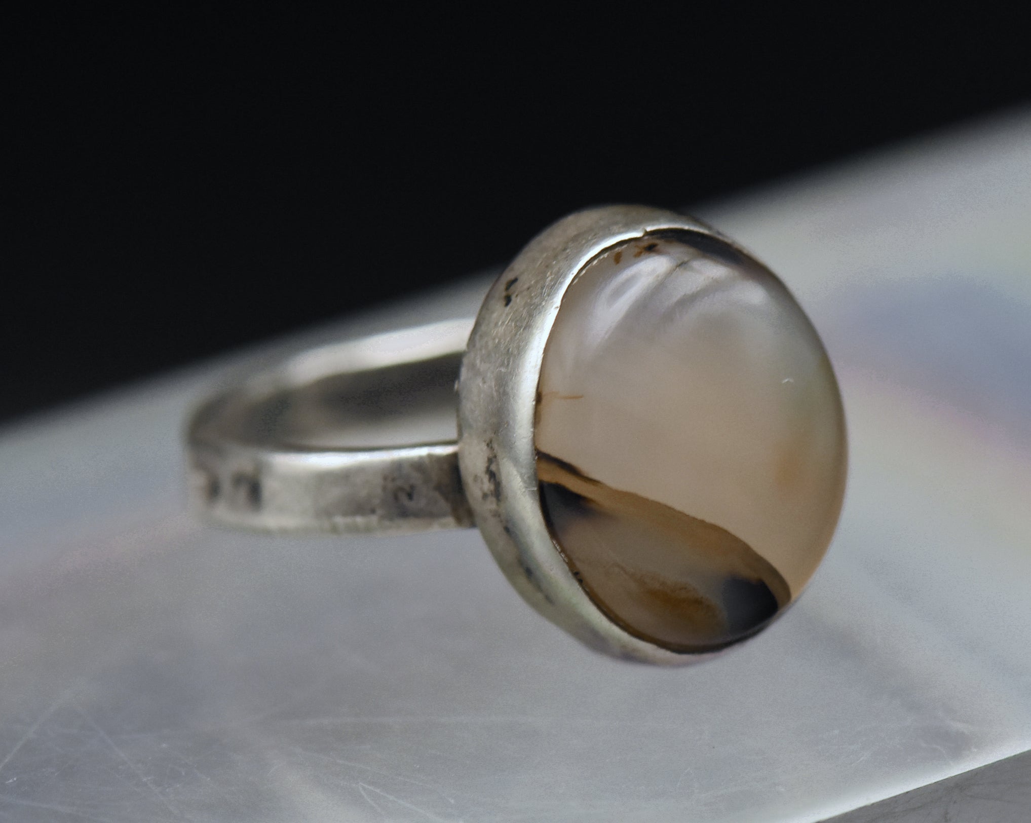 Vintage Handmade Sterling Silver Agate Ring - Size 6.75