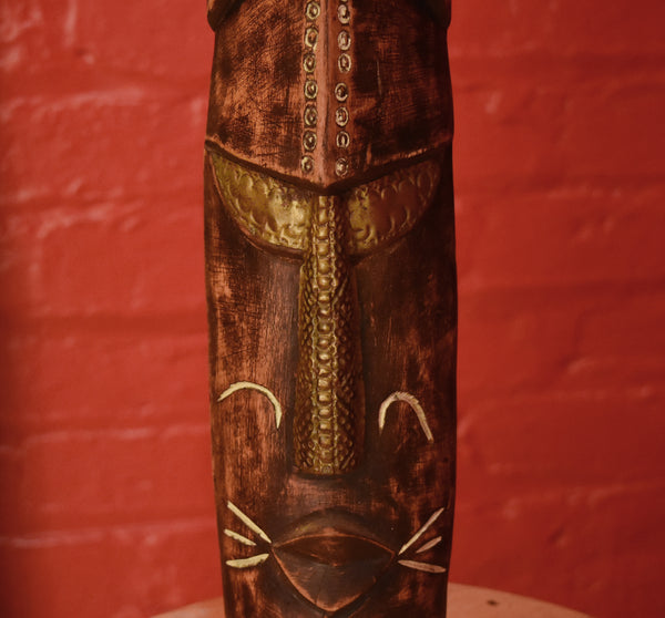Vintage Carved Wood and Brass Ghanan Decorative Mask