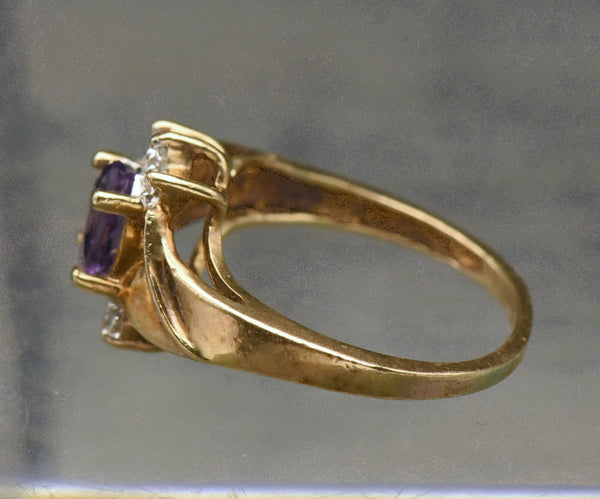 Vintage 10k Gold Amethyst and Diamonds Ring - Size 3