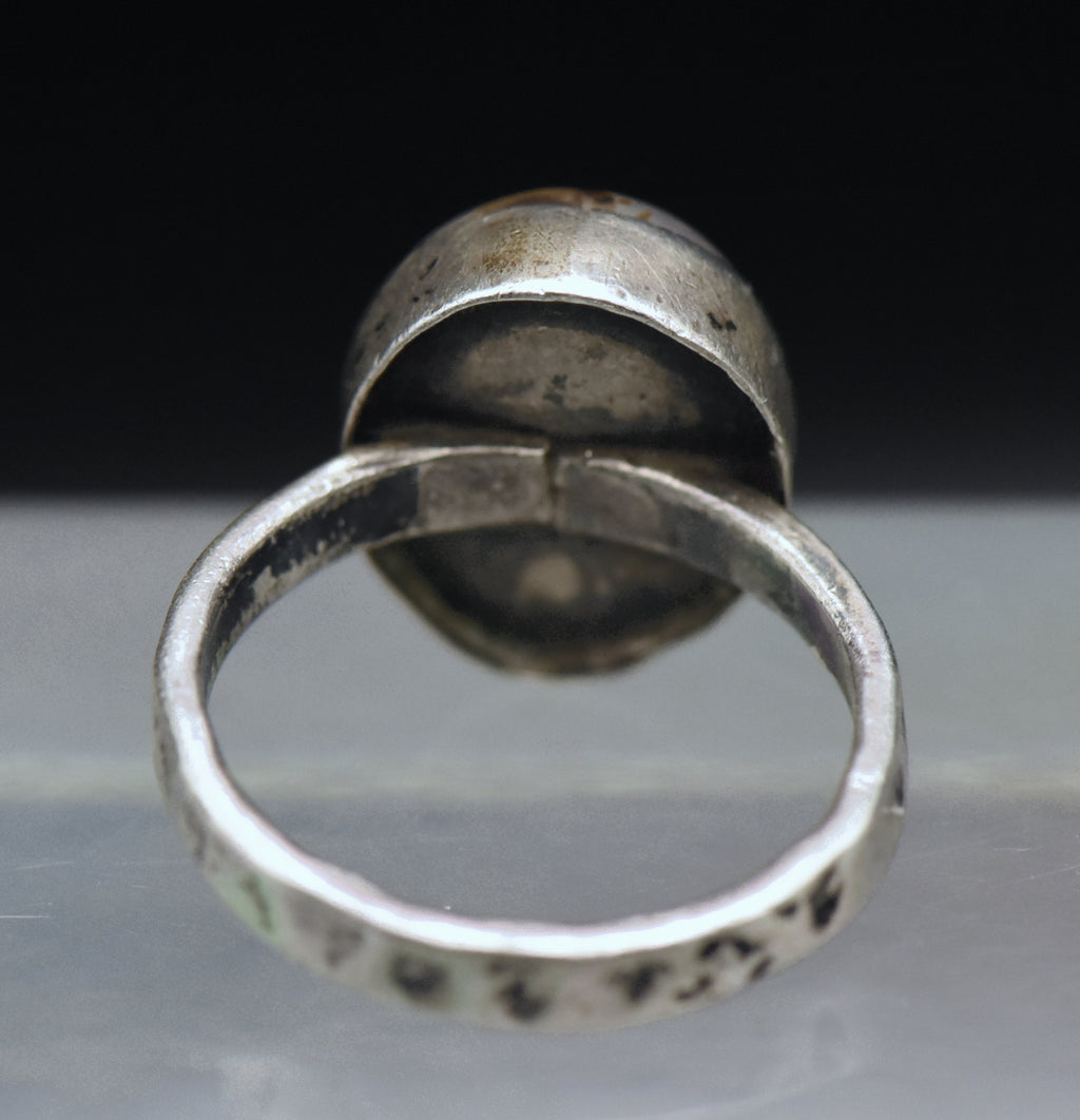 Vintage Handmade Sterling Silver Agate Ring - Size 6.75