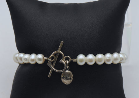 Cultured Pearls Sterling Silver "Mother" Charm Bracelet