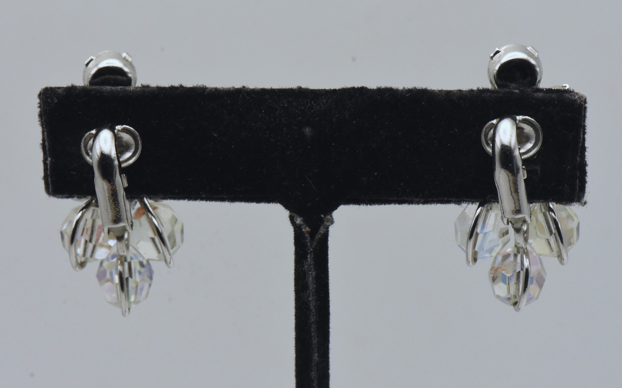 Vintage Silver Tone Rhinestone and Beads Clip-On Earrings