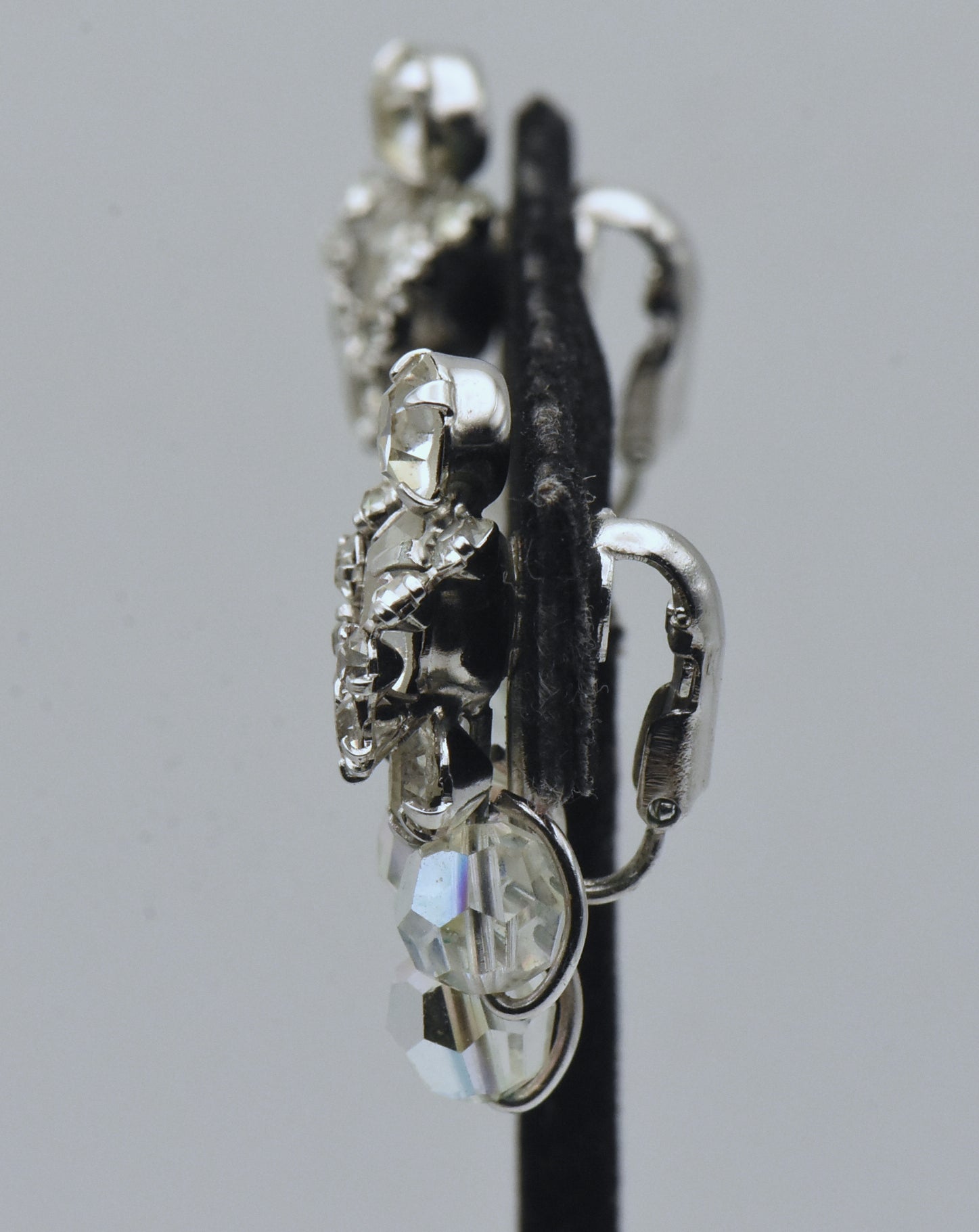 Vintage Silver Tone Rhinestone and Beads Clip-On Earrings