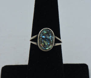 Vintage Handmade Sterling Silver Abalone Shell Ring - Size 6.25