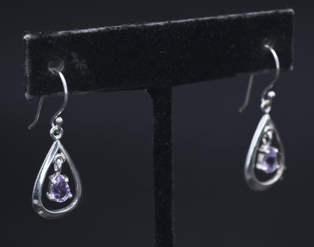 Vintage Amethyst and Diamonds Sterling Silver Earrings AS IS