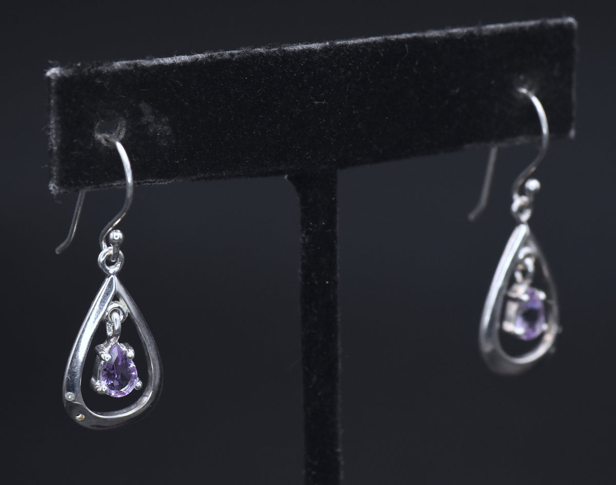 Vintage Amethyst and Diamonds Sterling Silver Earrings AS IS