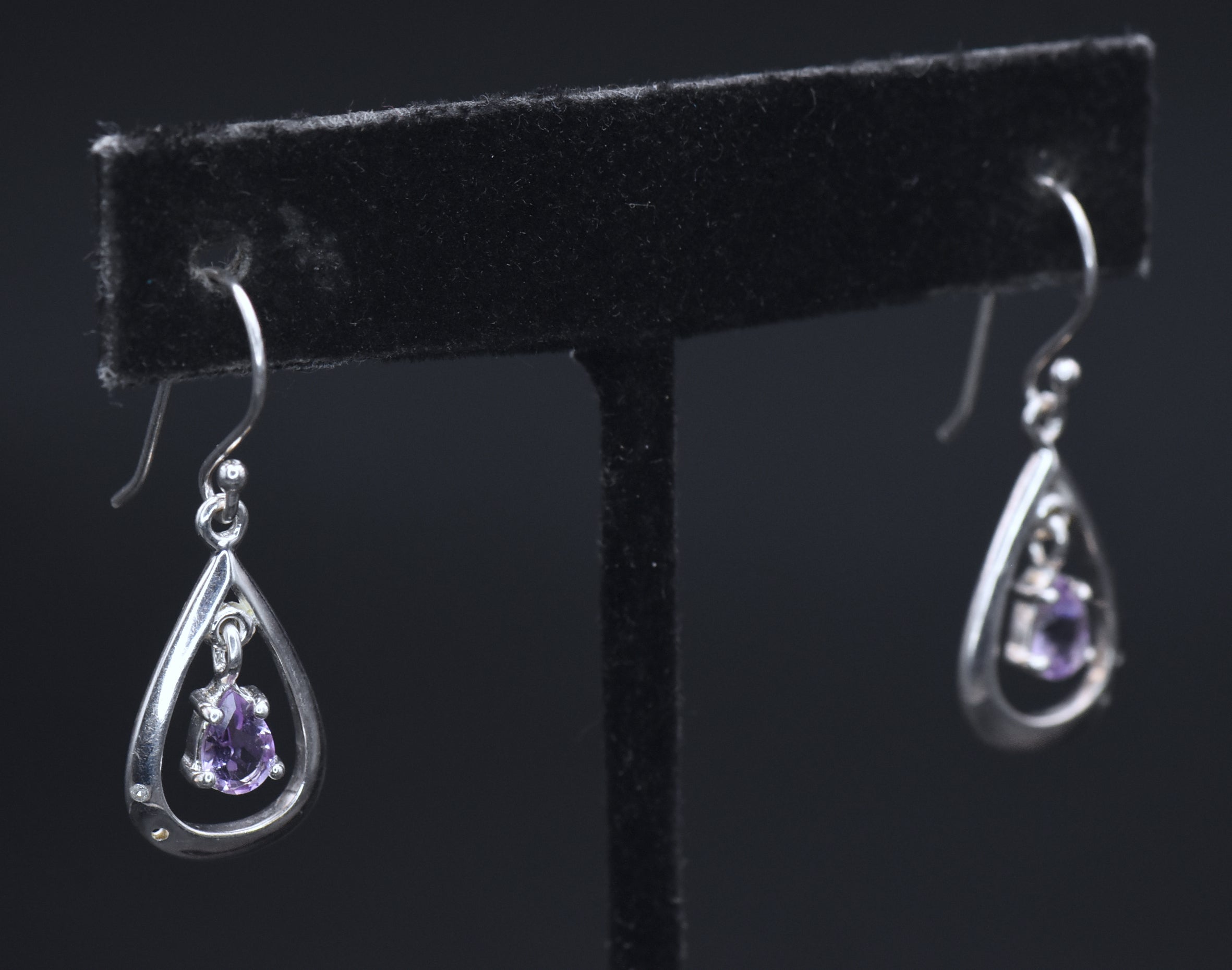 Vintage Amethyst and Diamonds Sterling Silver Earrings AS IS