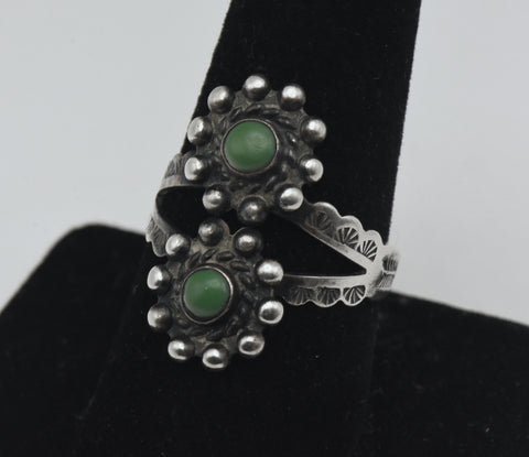 Vintage Handcrafted Green Turquoise Sterling Silver Adjustable Ring