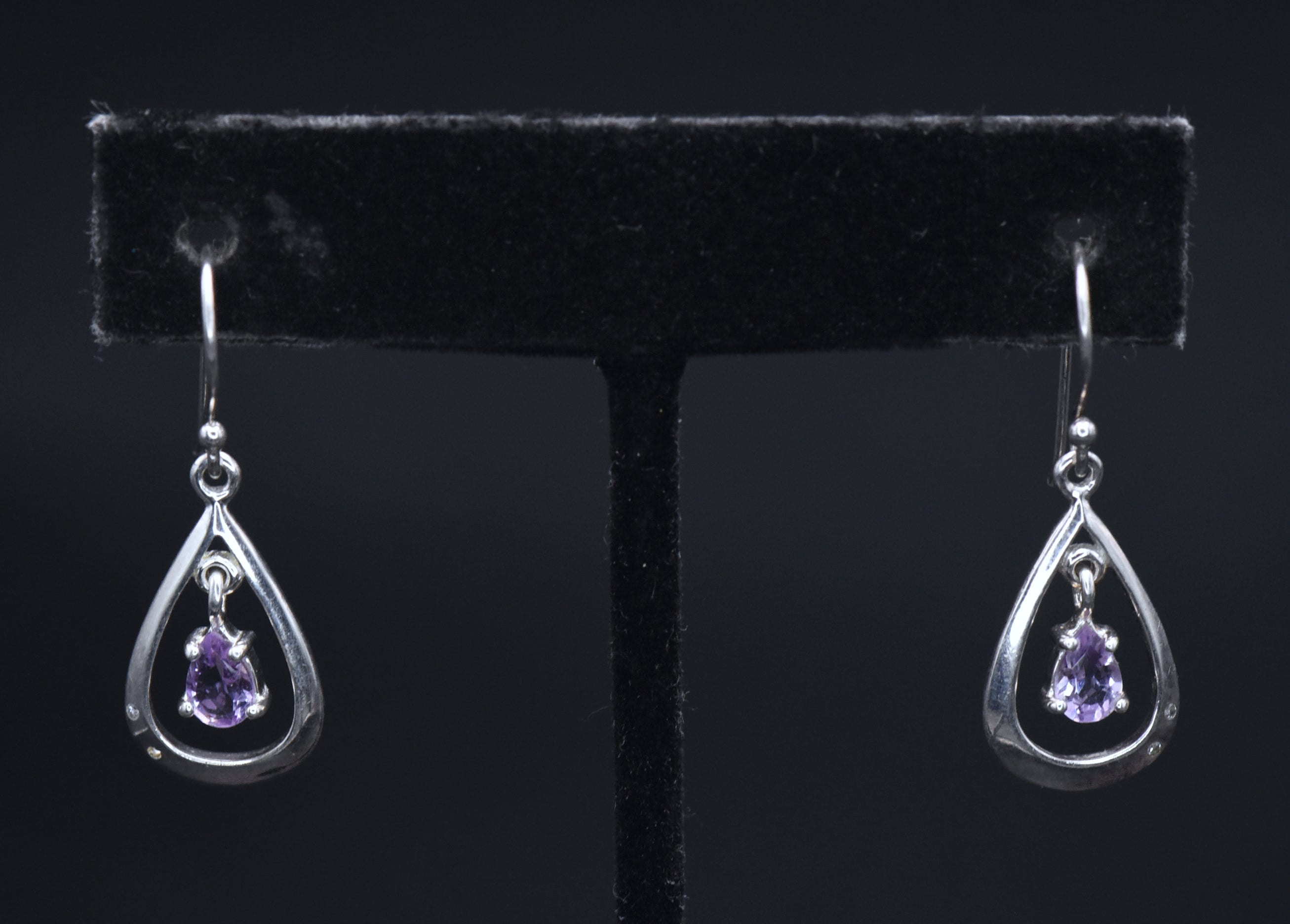 Vintage Amethyst and Diamonds Sterling Silver Earrings AS IS