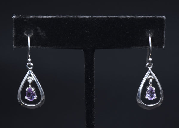 Vintage Amethyst and Diamonds Sterling Silver Earrings AS IS