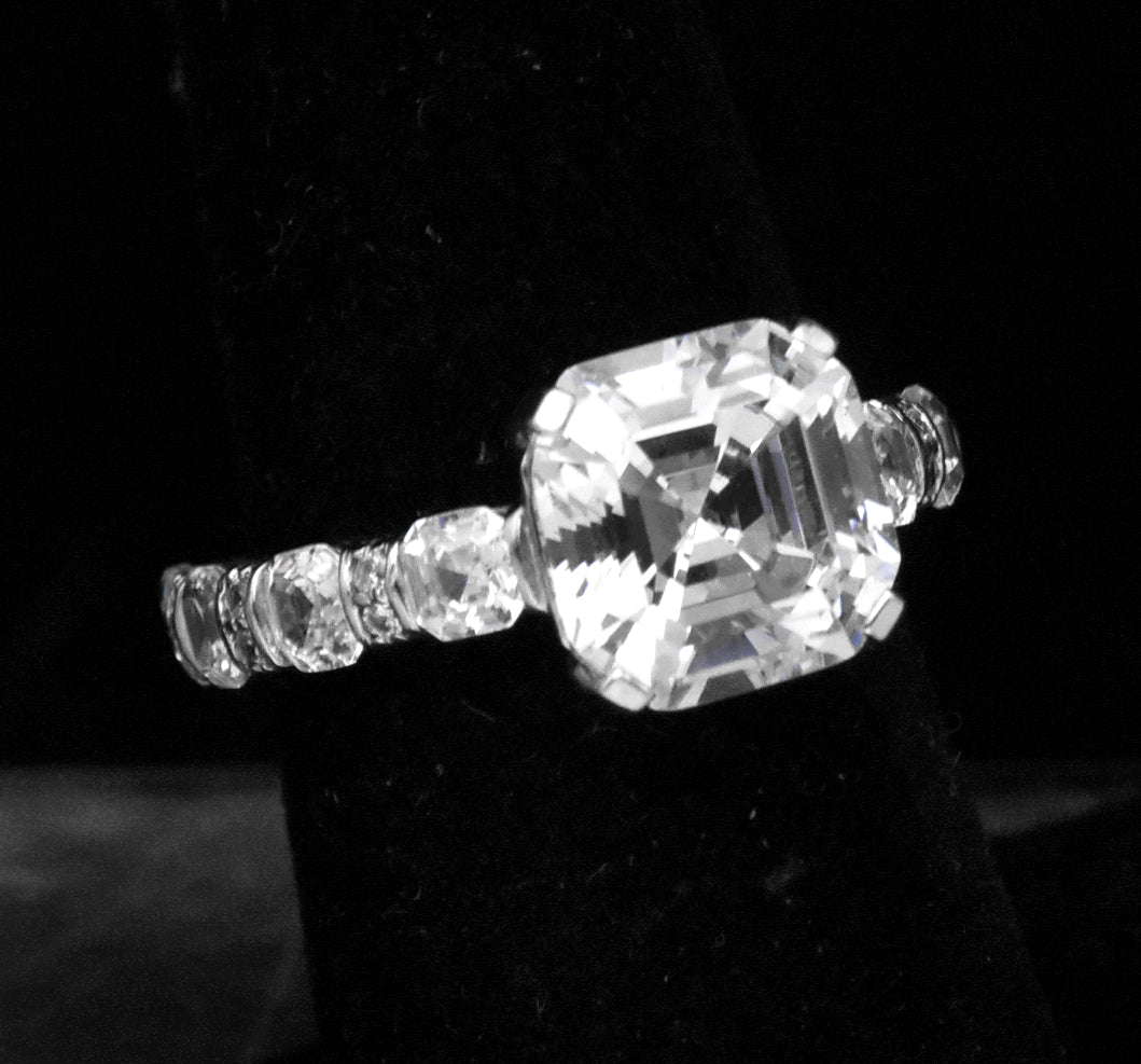 Sterling Silver Asscher Cut Cubic Zirconia Ring - Size 6.25 (AS IS)