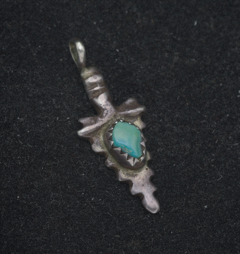 Vintage Silver and Turquoise Arrowhead Pendant