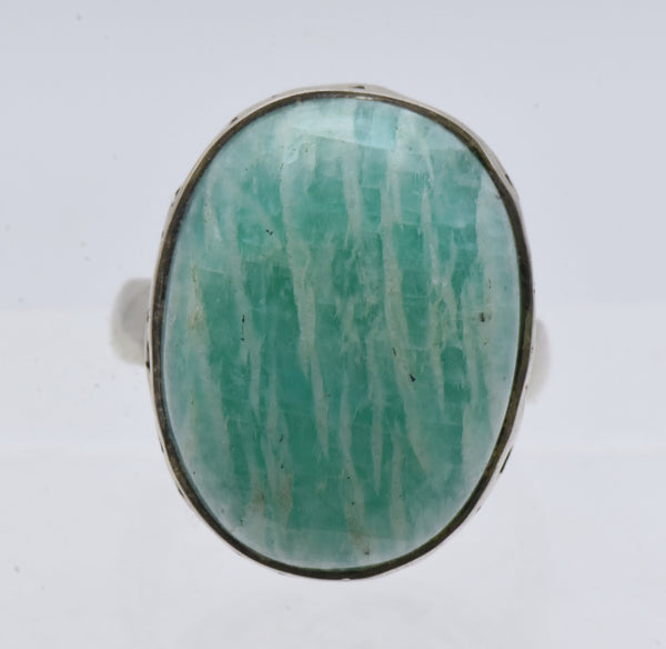 Vintage Handmade Amazonite Sterling Silver Ring - Size 5.5