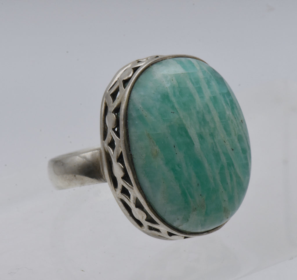 Vintage Handmade Amazonite Sterling Silver Ring - Size 5.5