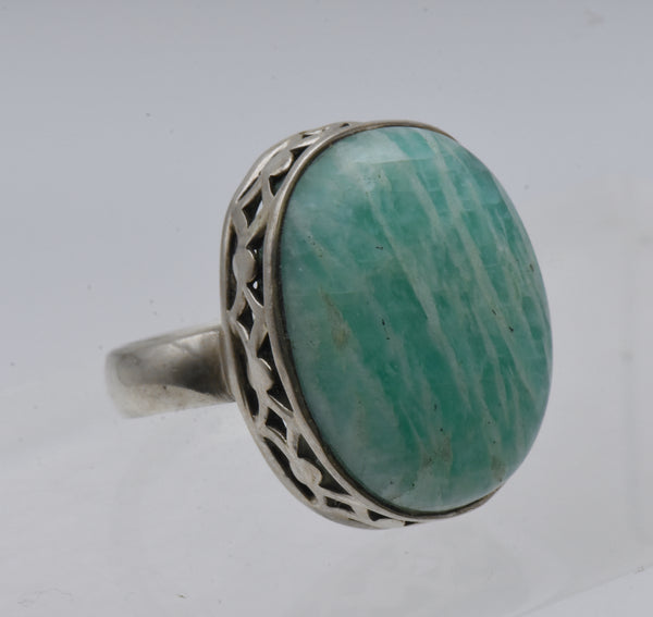 Vintage Handmade Amazonite Sterling Silver Ring - Size 5.5