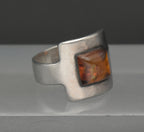 Vintage Handmade Sterling Silver and Amber Modernist Ring - Size 6.5