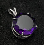Vintage 18mm Round Cut Amethyst Sterling Silver Pendant