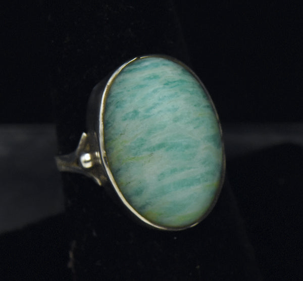 Vintage Handmade Amazonite and Silver Ring - Size 7.25