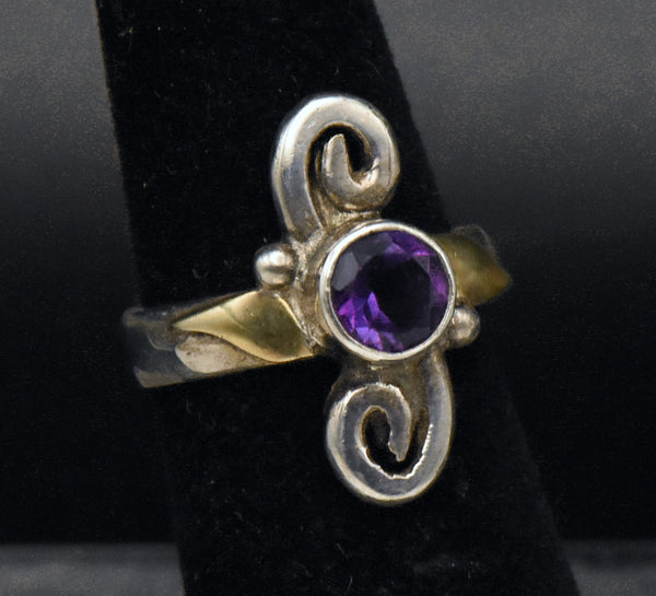 Vintage Handmade Amethyst Sterling Silver Ring - Size 4.25