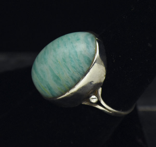 Vintage Handmade Amazonite and Silver Ring - Size 7.25