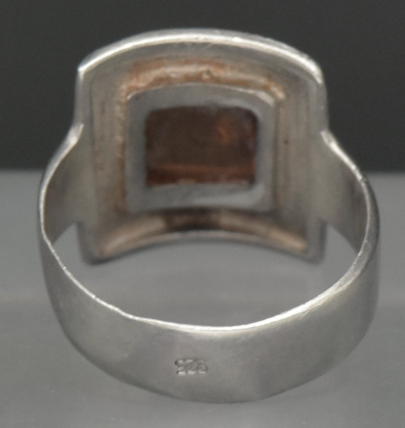 Vintage Handmade Sterling Silver and Amber Modernist Ring - Size 6.5