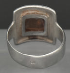 Vintage Handmade Sterling Silver and Amber Modernist Ring - Size 6.5