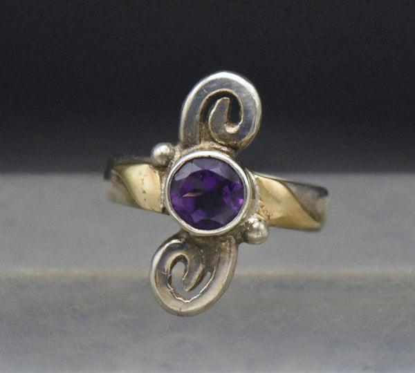 Vintage Handmade Amethyst Sterling Silver Ring - Size 4.25