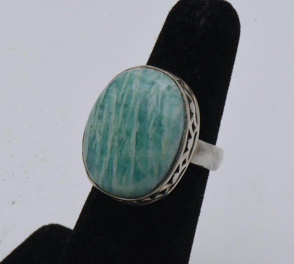 Vintage Handmade Amazonite Sterling Silver Ring - Size 5.5