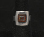 Vintage Handmade Sterling Silver and Amber Modernist Ring - Size 6.5