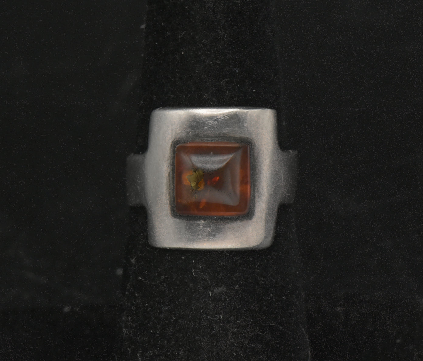 Vintage Handmade Sterling Silver and Amber Modernist Ring - Size 6.5