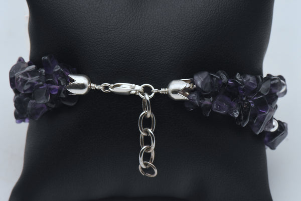 Triple Strand Amethyst Chip and Sterling Silver Bracelet