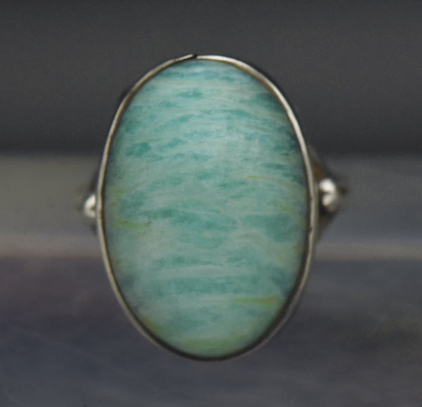 Vintage Handmade Amazonite and Silver Ring - Size 7.25