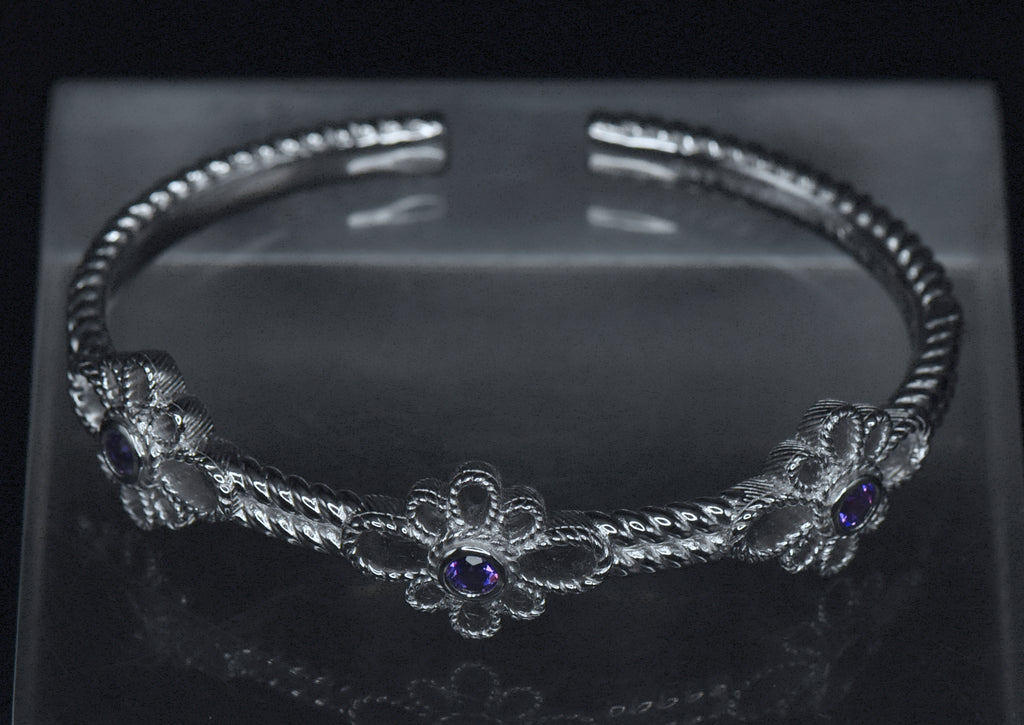 Judith Ripka - Amethyst Sterling Silver Hinged Bracelet
