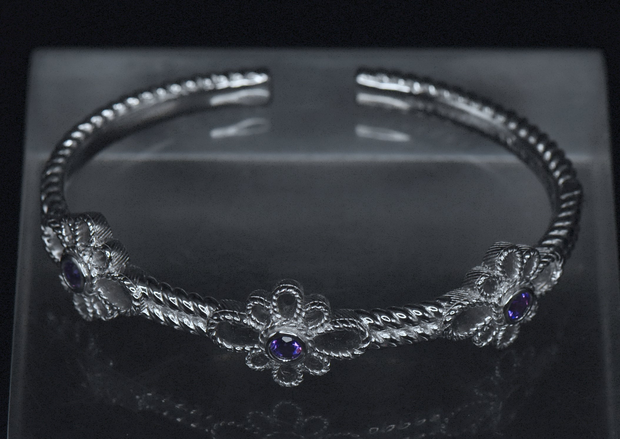 Judith Ripka - Amethyst Sterling Silver Hinged Bracelet