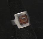 Vintage Handmade Sterling Silver and Amber Modernist Ring - Size 6.5