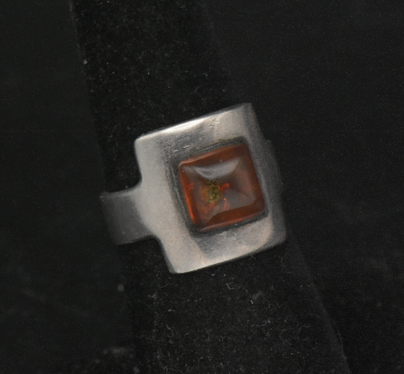 Vintage Handmade Sterling Silver and Amber Modernist Ring - Size 6.5