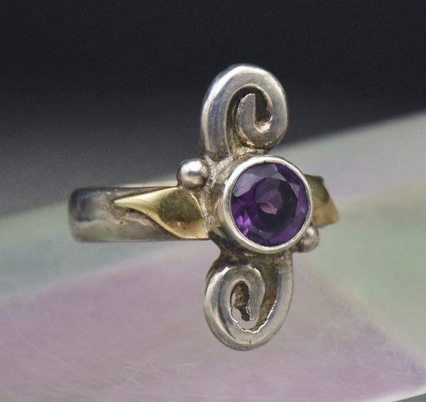 Vintage Handmade Amethyst Sterling Silver Ring - Size 4.25