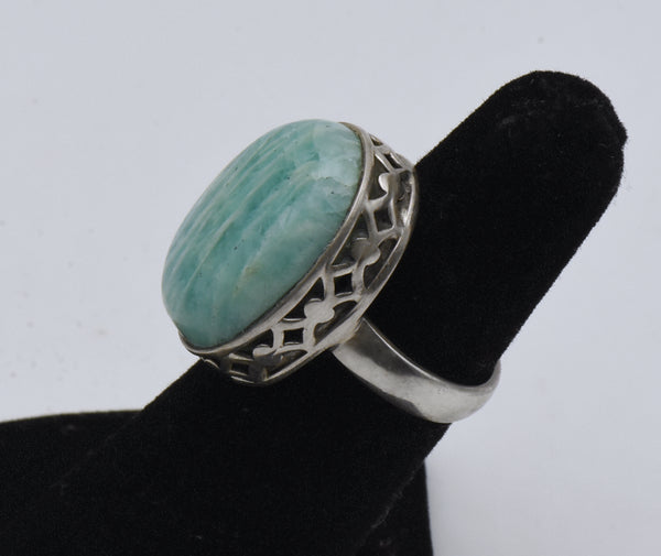 Vintage Handmade Amazonite Sterling Silver Ring - Size 5.5